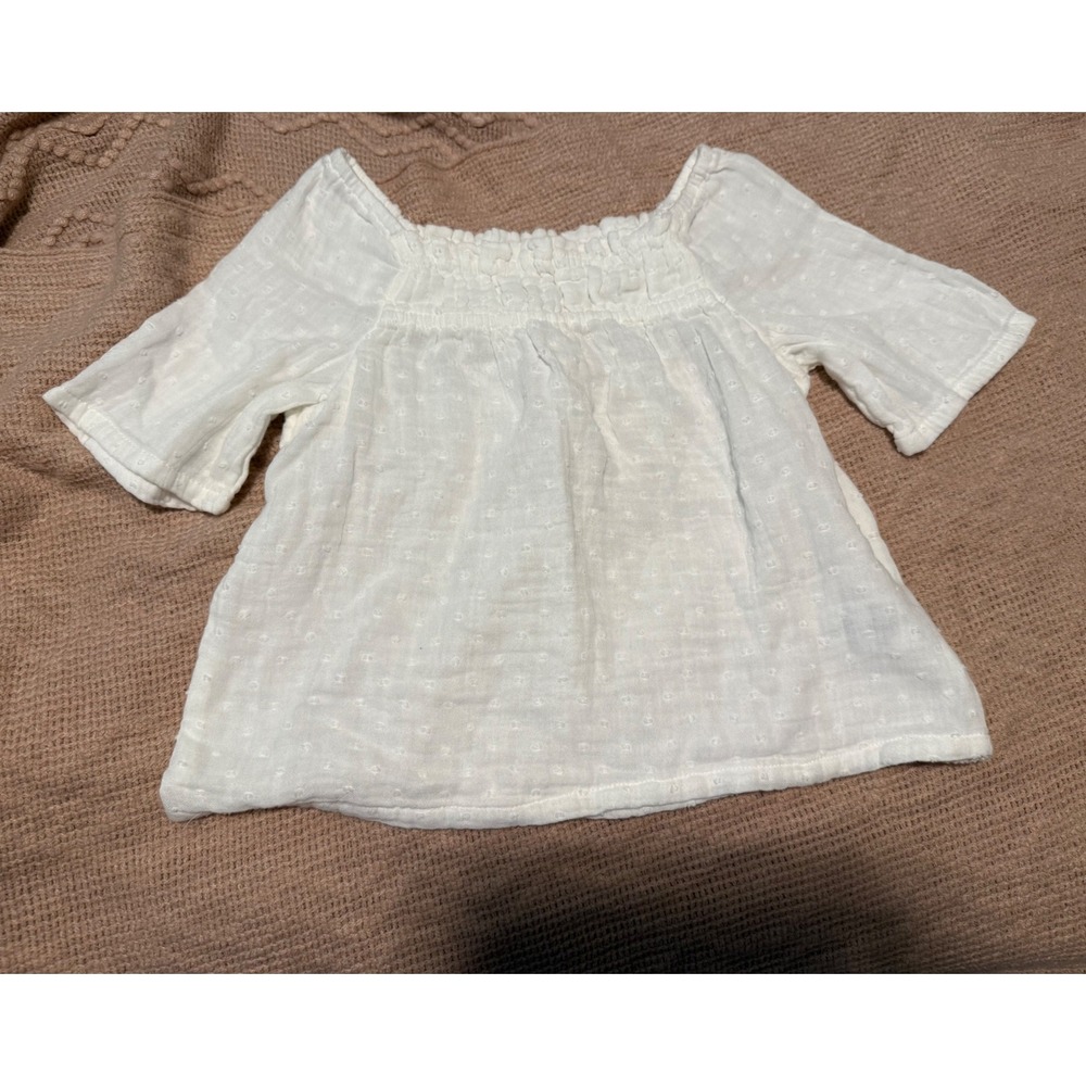Easy Peasy Girls White Organic Cotton Clip Dot Gauze Smocked Blouse Top 4T